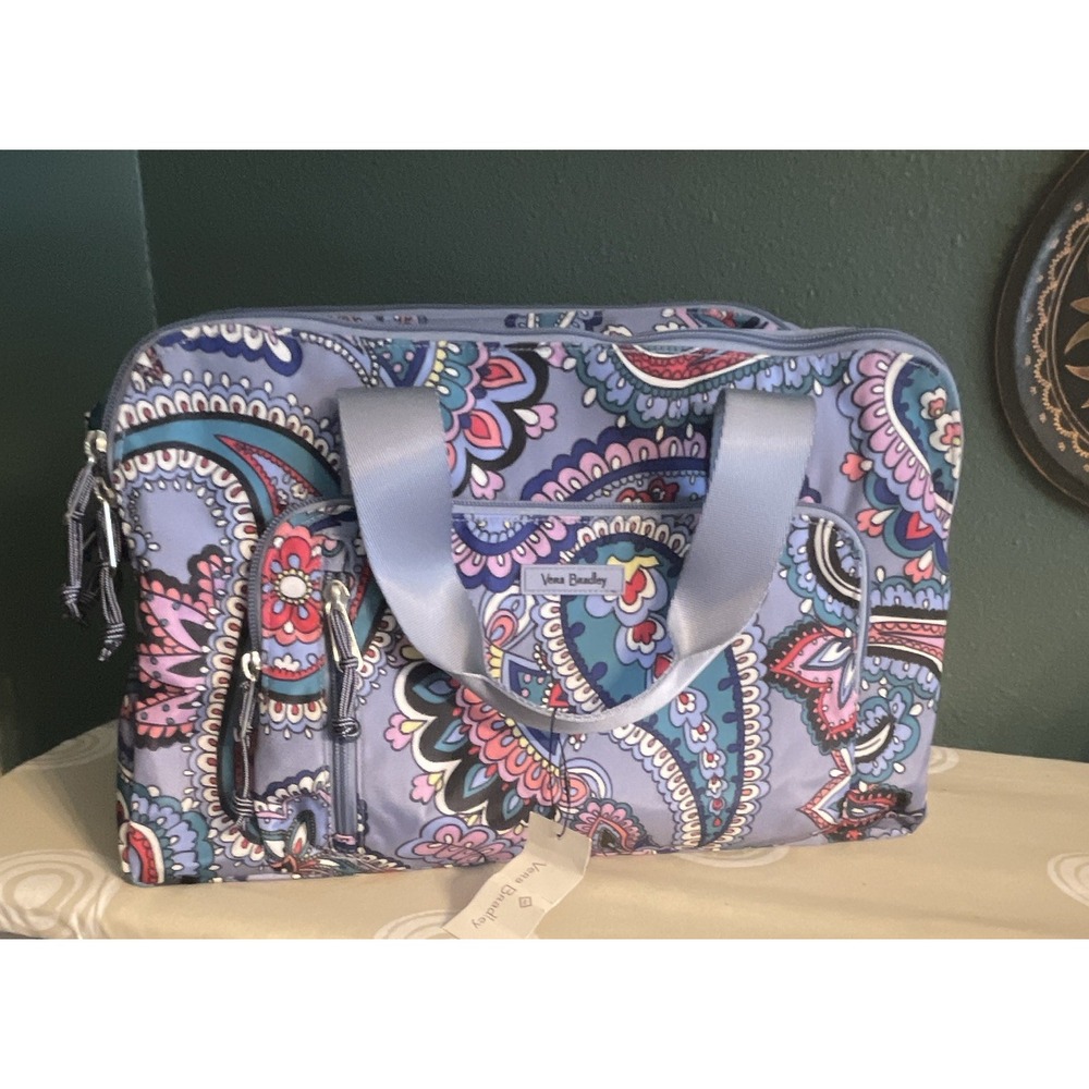 Vera Bradley Lighten Up Compact Weekender Overnight Bag Lightweight Paisley Blue